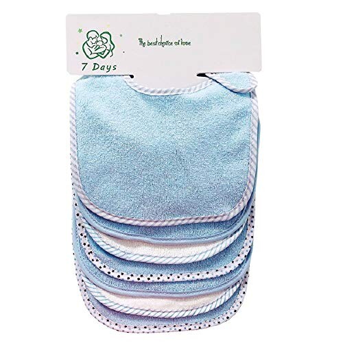 Lot de 7 bavoirs doux double couche 100% coton absorbant (blue)