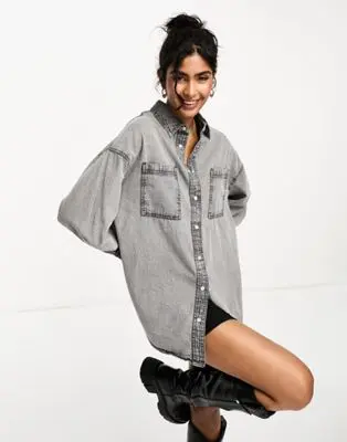 River Island - Chemise oversize en jean - Gris | ASOS