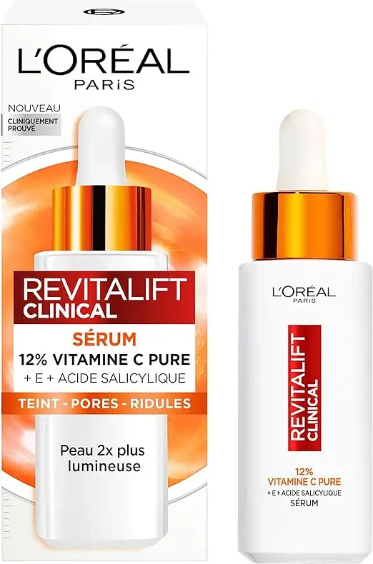 L’Oréal Paris – Sérum 12% Vitamine C Pure + Acide Salicylique + Vitamine E – Antioxydant & Anti-Âge – Teint irrégulier, Pores et Ridules – Flacon Anti-UV – Revitalift Clinical – 30 ml
