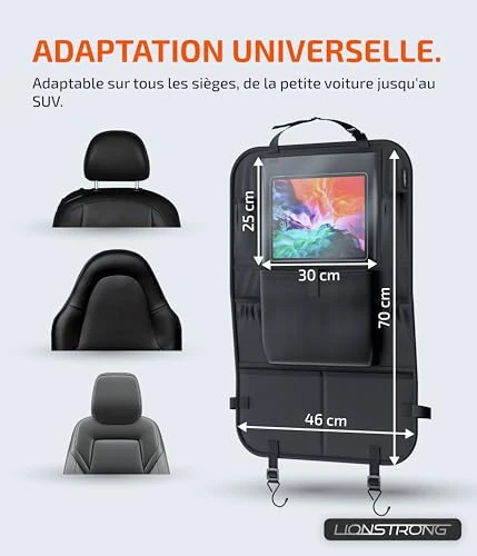 LIONSTRONG Organisateur de voiture - protecteurs de siège de voiture - kick mats - pour siège auto avec poche pour tablette