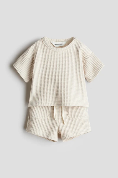 Ensemble 2 pièces en coton gaufré - Beige clair - ENFANT | H&M BE