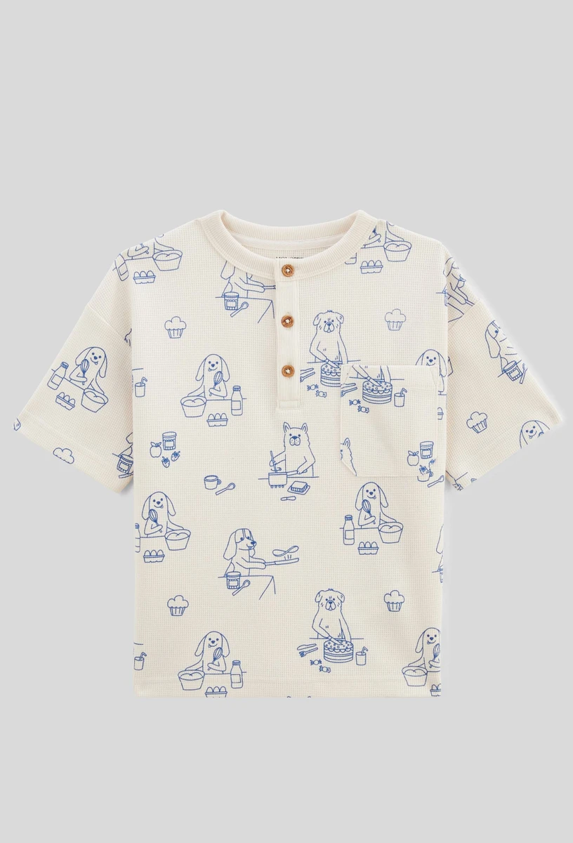 T-shirt manches courtes imprimé en coton gaufré BIO GOTS