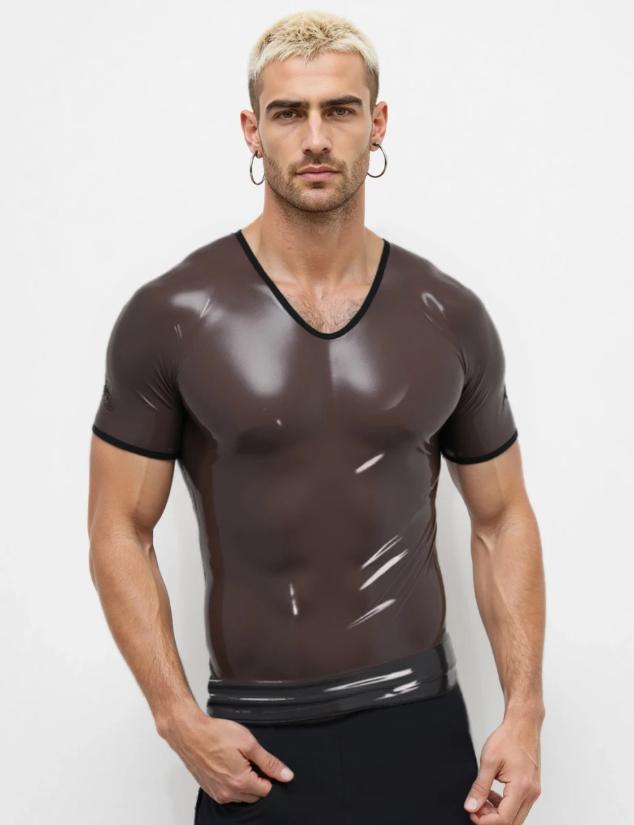 T-shirt en Latex noir translucide pour hommes