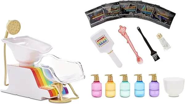 RAINBOW HIGH Salon de Coiffure - Mousse à Cheveux Arc-en-Ciel à Faire, Lavable, pour Enfants & poupées - Bac à shampoing - Âge : 4 Ans et + - Contient : Poudre, Accessoires et + - Poupée Non fournie
