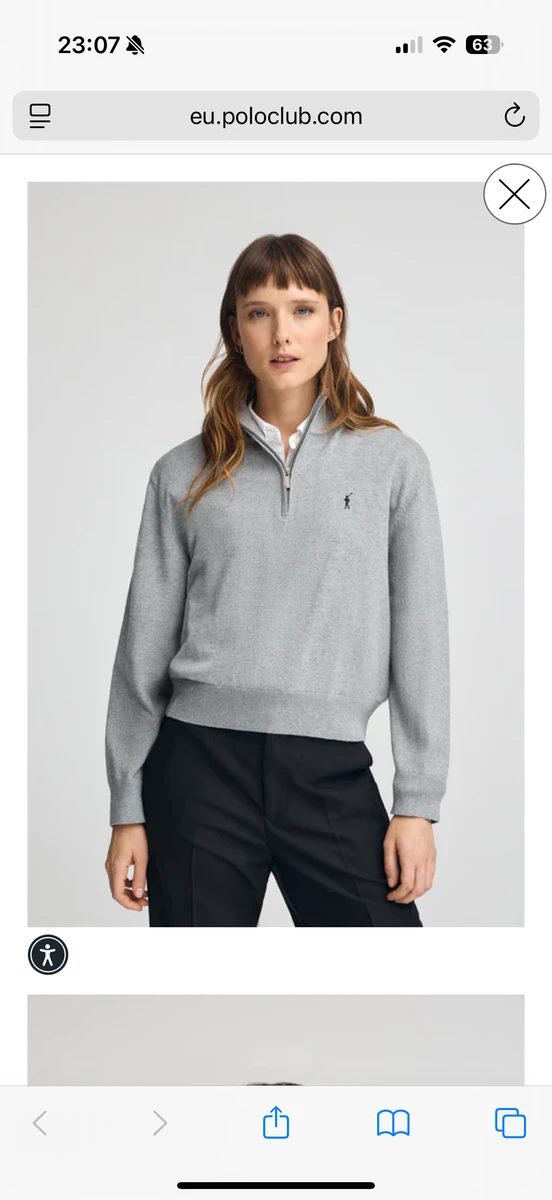 Pull gris chiné en laine mélangée à fermeture éclair partielle et brod