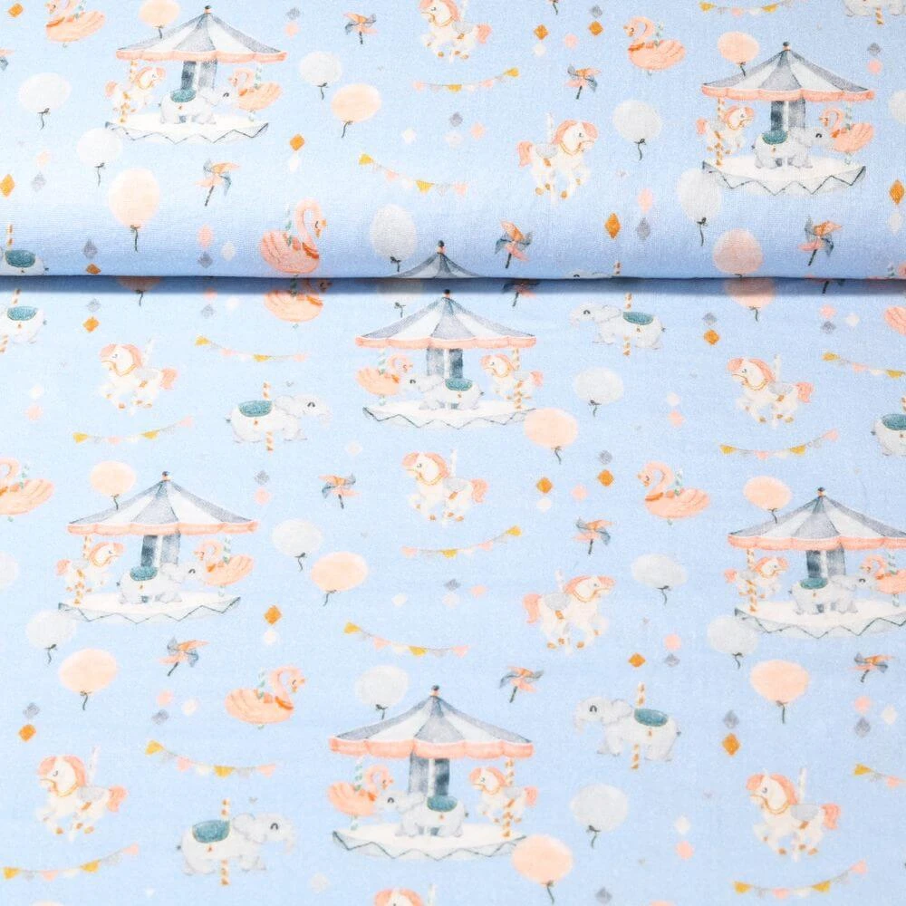 Mousseline de coton bio - cirque bleu clair lisse