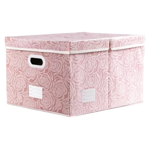 Prandom Grandes boîtes de rangement pliables avec couvercles [1 paquet] Boîte de rangement décorative en tissu Organisateur de cube, rose 58 x 40 x 30 cm