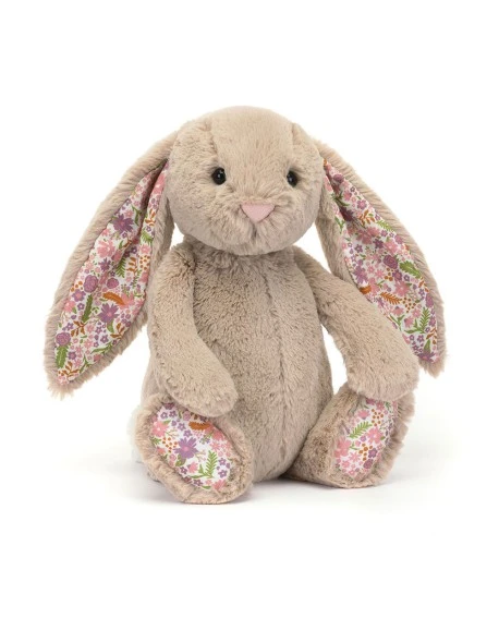Conejito peluche beige con orejas y patitas con flores de Jellycat