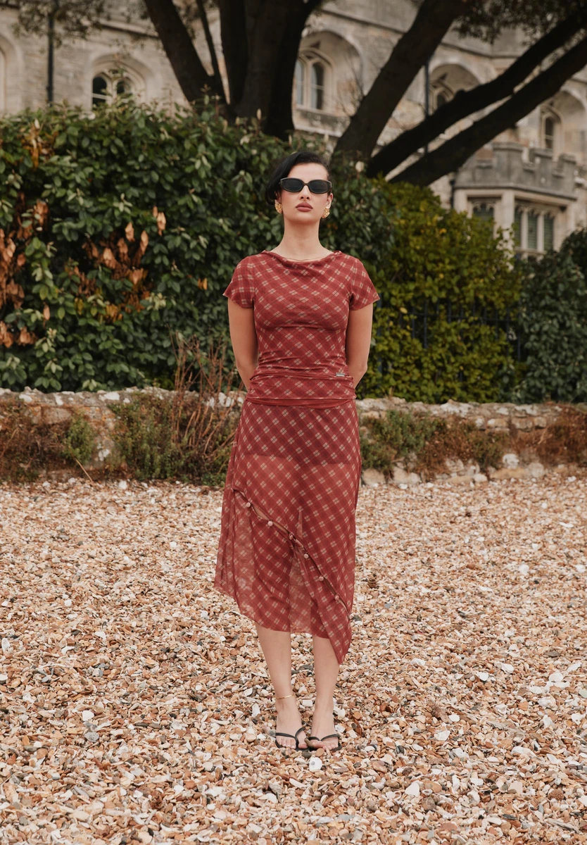 RETRO CHECK MESH SKIRT