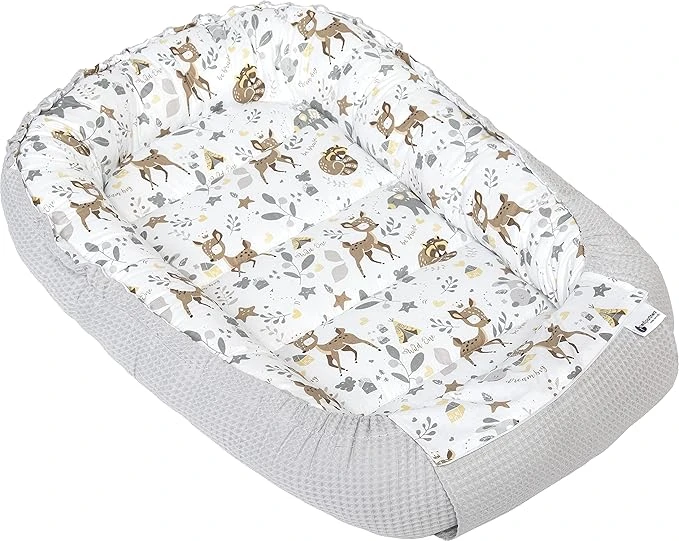 Medi Partners Reducteur de Lit Bebe - Réducteur Bébé 100x60x15cm Cocon et Naissance couffin Nid d'ange 100% Coton Gaufre (Cerf avec Gaufre Gris)