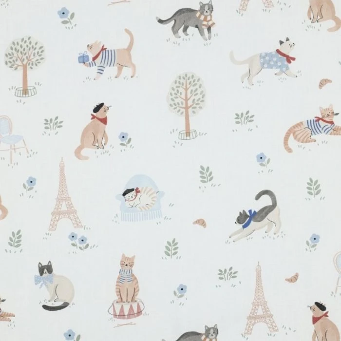 popeline coton chats de paris blanc cassé