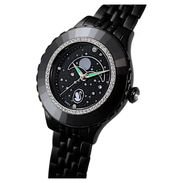 Montre Octea Moon, Fabriqué en Suisse, Lune, Bracelet en métal, Noir, Finition noire