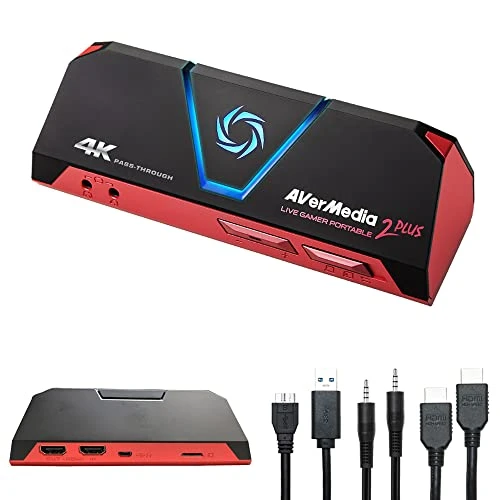 AverMedia Live Gamer Portable 2 Plus - 4K Pass Through, Enregistrez et Streamez vos gameplays en 1080p60, pour PS4 Pro, Xbox One X, Plug&amp;Play, Faible latence avec et sans pc sur carte MicroSD USB