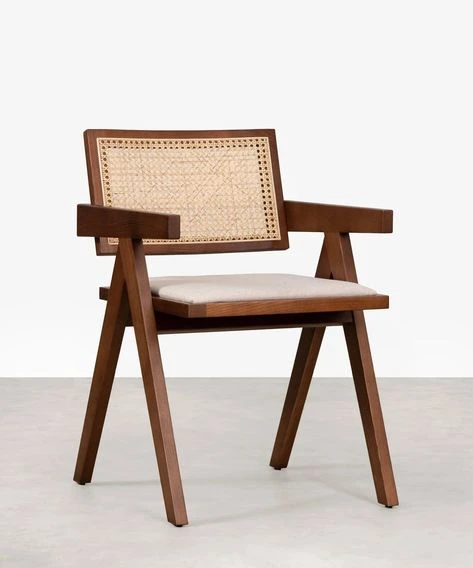 Chaise Pauline Arms - Chaise de Salle à Manger en Bois avec Siège Rembourré Noyer Foncé - Northdeco