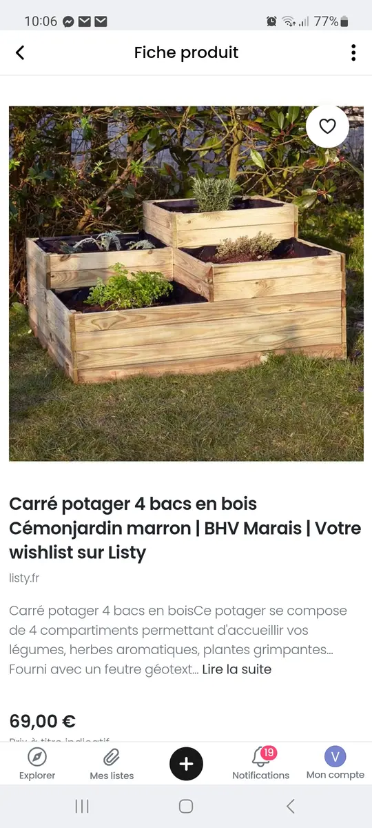 Carré potager 4 bacs en bois Cémonjardin marron | BHV Marais | Votre wishlist sur Listy
