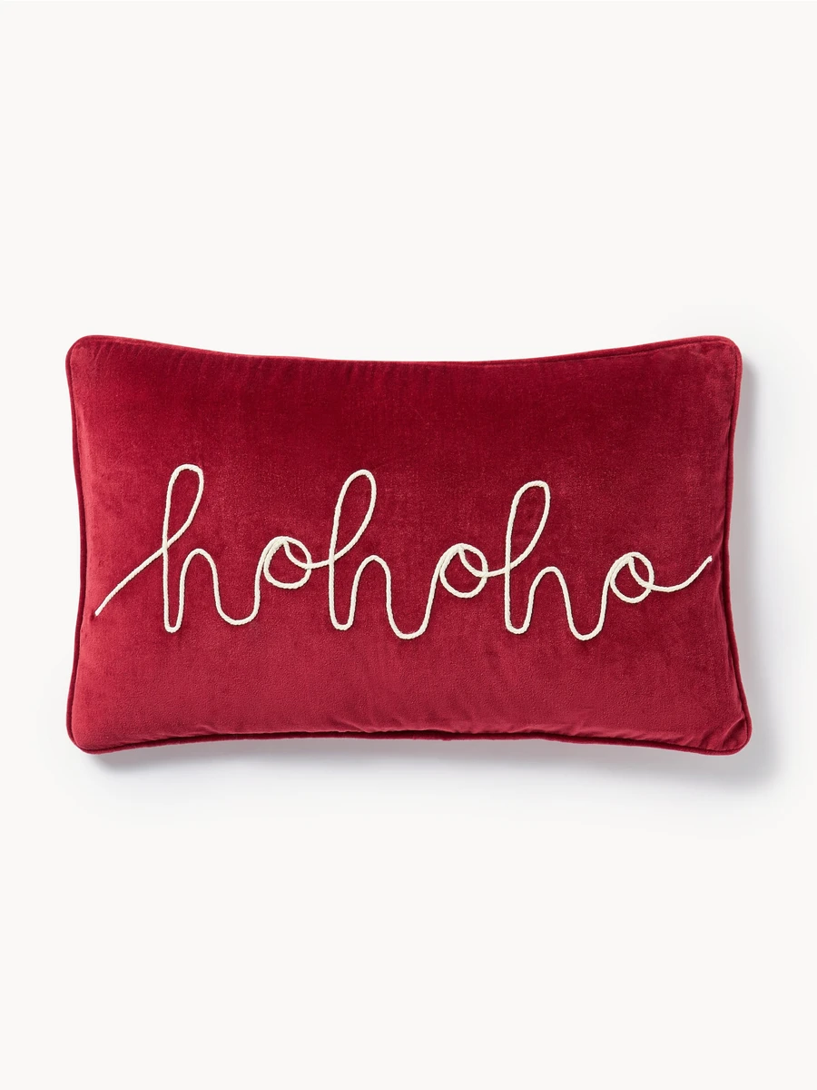 Housse de coussin rectangulaire en velours brodé Hohoho