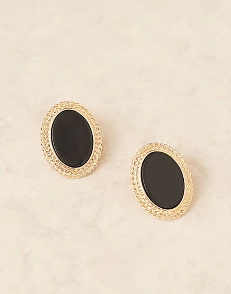 DesignB London - Boucles d'oreilles vintage à pierre noire - Doré