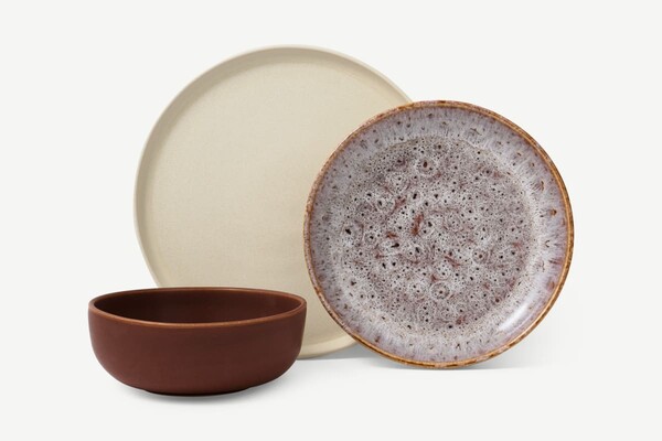 Zaeden, service 12 pièces dépareillées en grès à glaçure réactive naturelle