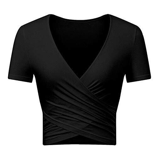 Uniquestyle T Shirt Extensible été Casual Vintage Serré Croix Avant Crop Tops Haut Tops Manches Courtes Noire M