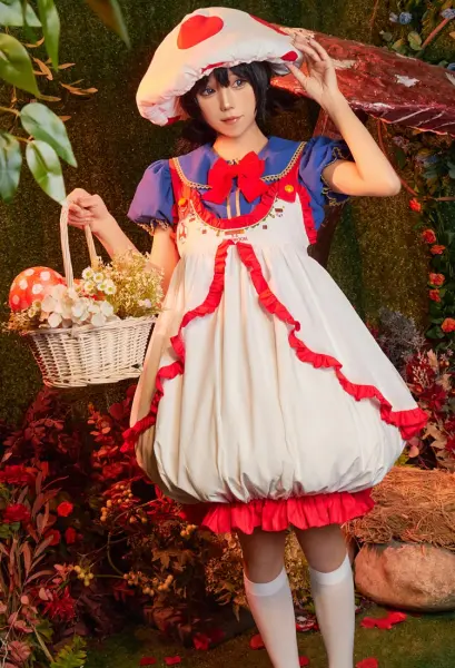 Petit Champignon Dérivé Cosplay Costume Mignonne Robe Rouge et Blanc de Petit Champignon avec Chapeau Champignon