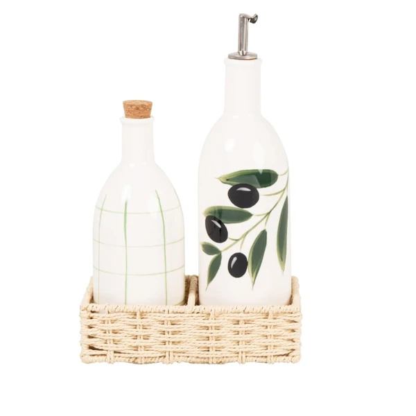 Duo huiliers en céramique blanche, noire et verte