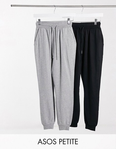 ASOS DESIGN Petite - Lot de 2 pantalons de jogging basiques avec cordons - Noir et gris
