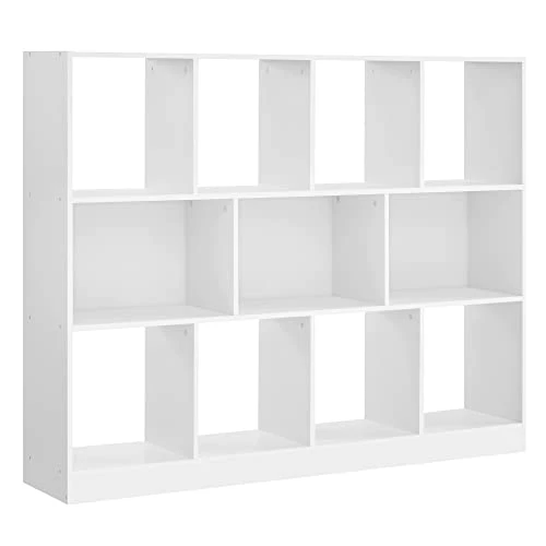 VASAGLE Bibliothèque, étagère de Rangement, séparateur avec 11 Compartiments de Rangement, pour Bureau, Chambre à Coucher, Salon, Blanc LBC054T14