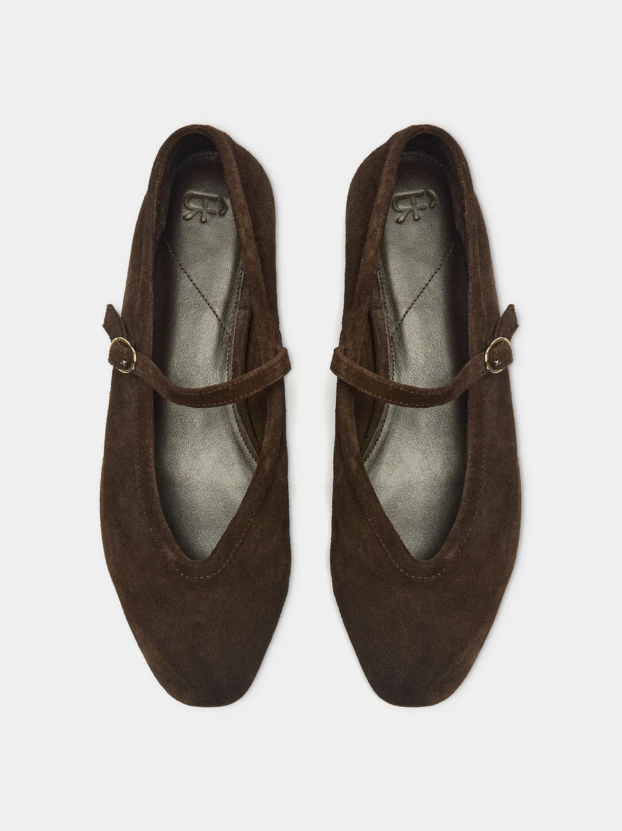 Ballerines en cuir avec bride et boucle Marron | Parfois France