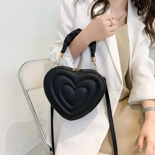 ARVALOLET Portefeuille en forme de cœur pour femme - Sac à bandoulière tendance en polyuréthane - Décontracté et élégant - Parfait pour le shopping, le travail et la vie quotidienne, Noir , Bohème