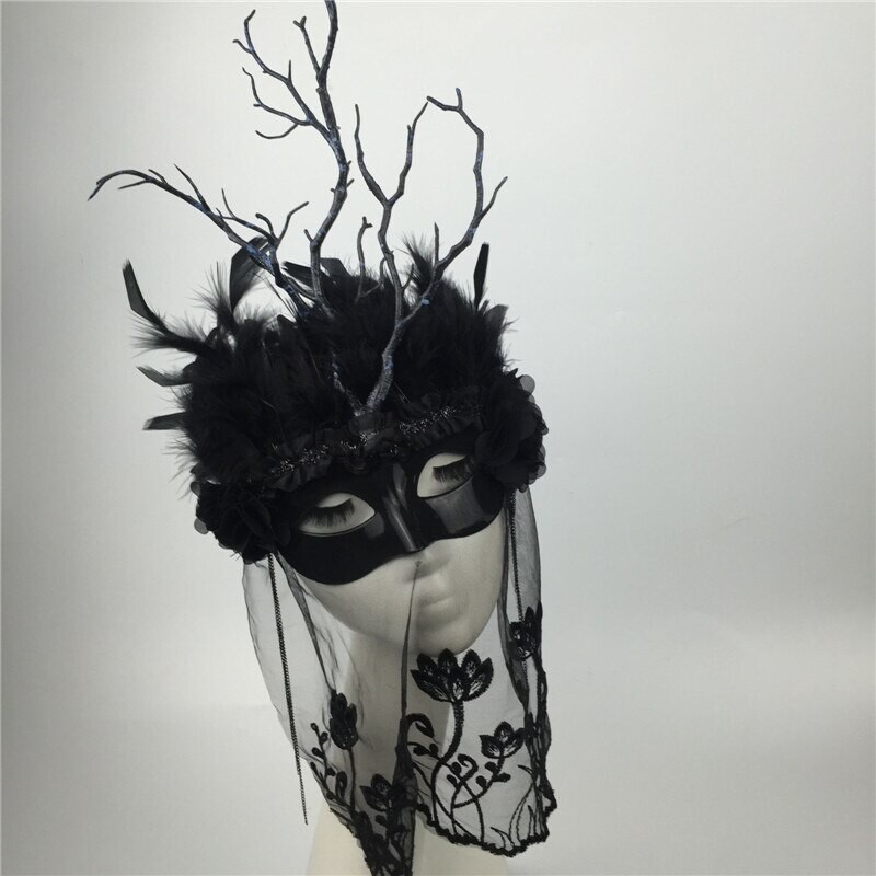 Masques de Cosplay pour adultes, maquillage à plumes, à la mode, personnalisés, pour Couple, voile noir, Performance Bar, B-9478