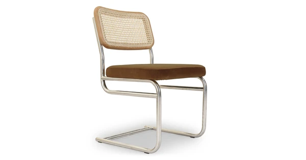Chaise design UBERTO velours marron caramel - NV Gallery