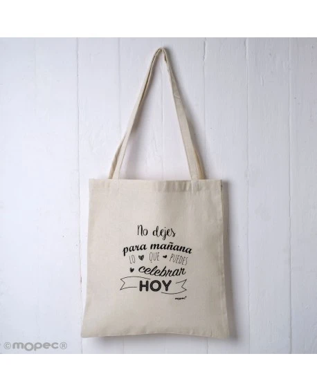 Bolsa de algodón de asas largas con frase inspiradora