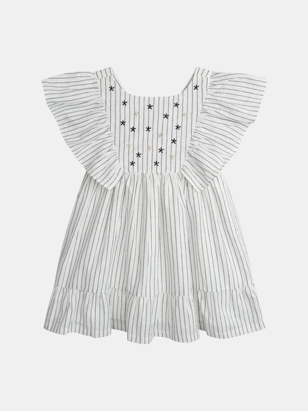 Robe écrue à broderies fleurs pour fille