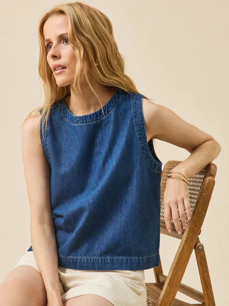 Top sans manches jean femme coton biologique
