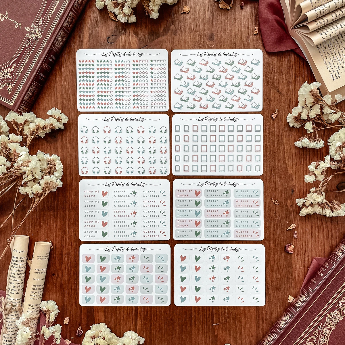 Set de 8 petites planches de suivi de lecture - couleurs printanières