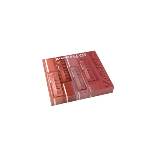 Maybelline New-York - Coffret Rouges à Lèvres Liquides - Effet Vinyl Brillant - Longue Tenue - SuperStay Vinyl Ink Nude Shock - Lot de 4 Teintes