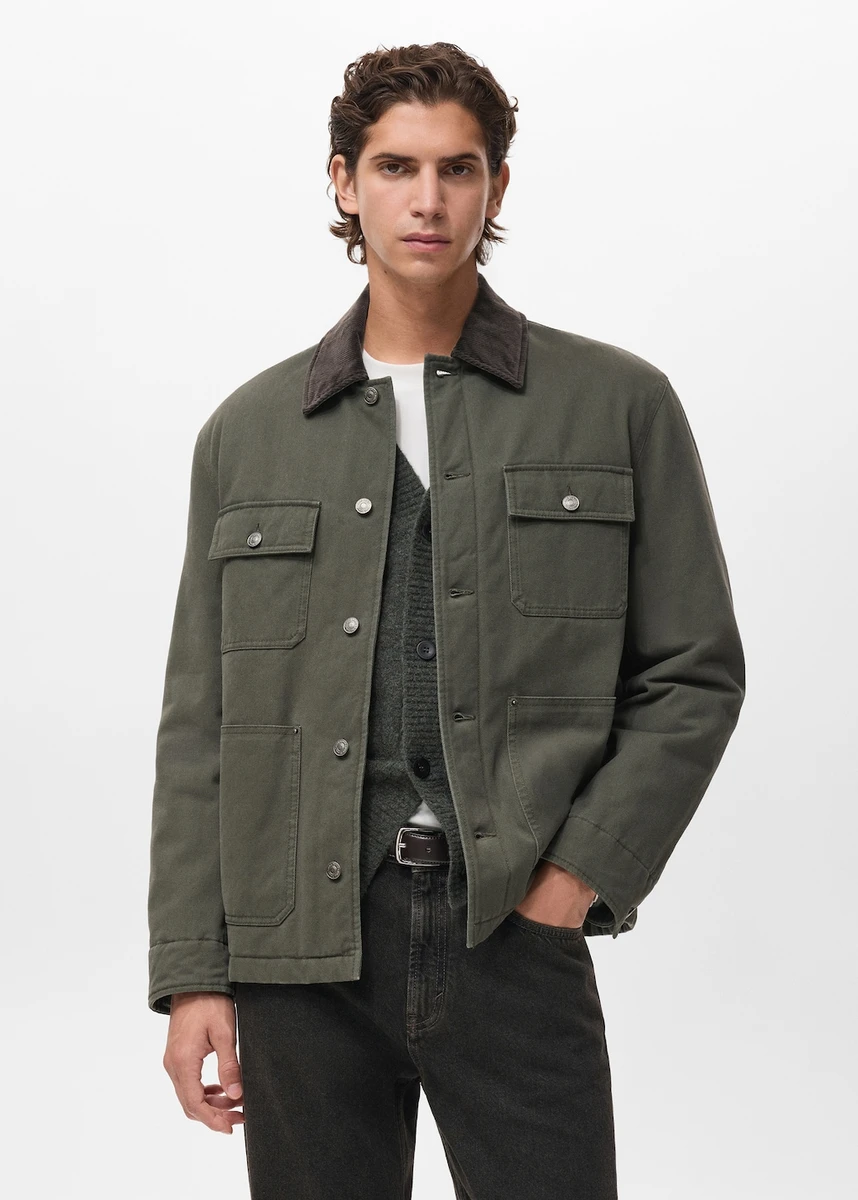 Quilted jacket with corduroy collar