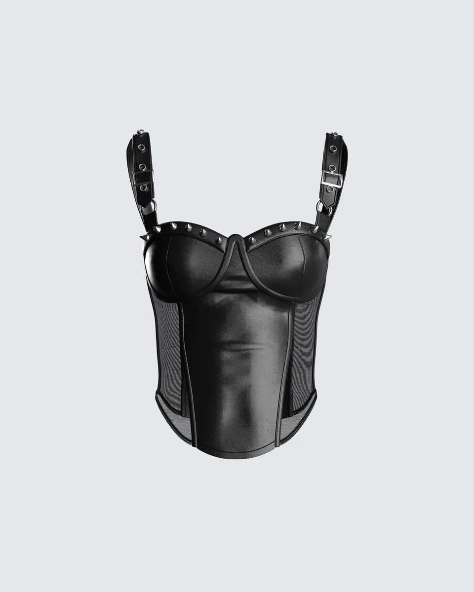 Zev Black Vegan Leather Corset Top 2XL