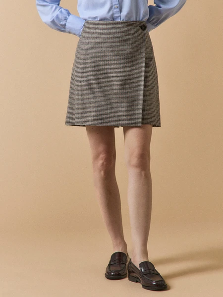 Jupe courte portefeuille mini carreaux femme