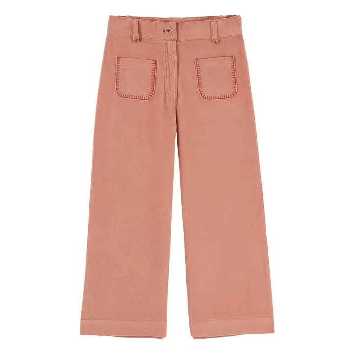 Emile et Ida - Pantalon Brodé Velours - Rose | Smallable