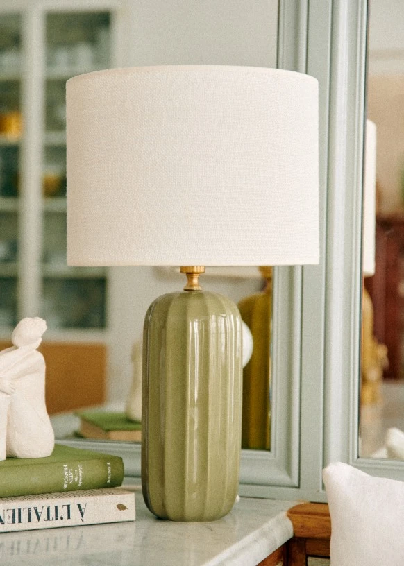 Lampe Traviata - Vert Olive - Abat-jour Dolce - Jute Écru - Céramique - Sézane