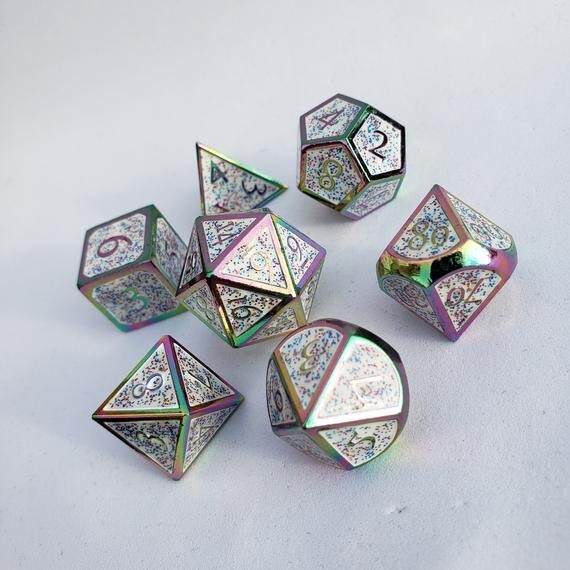 Confetti Cake Glow in the Dark Metal Dice Set