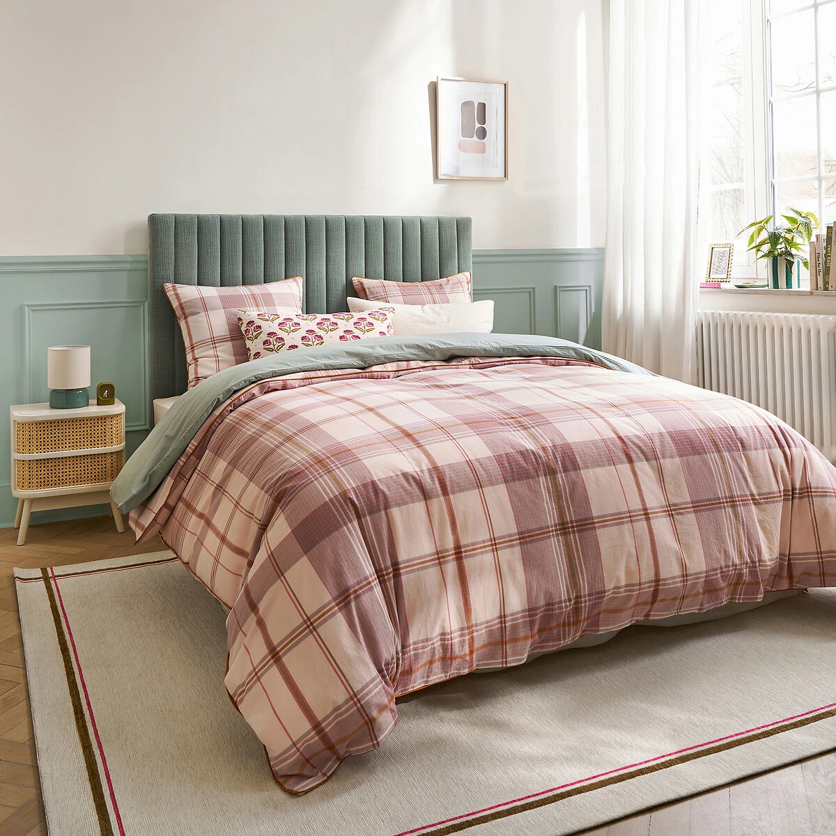 Housse de couette en coton lavé, carreaux en tissé-teint, DOLLON