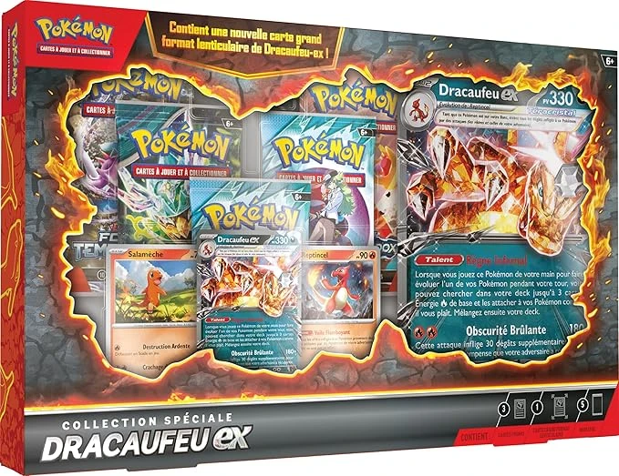 Pokémon : Collection spéciale Dracaufeu-ex du JCC Pokémon (1 Carte Promo Brillante, 2 Cartes Brillantes, 1 Carte Grand Format lenticulaire et 5 boosters)