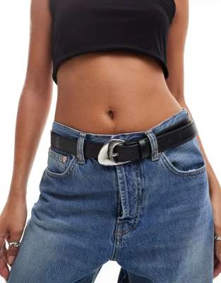 ASOS DESIGN - Ceinture taille ou hanche pour jean avec boucle angulaire - Noir