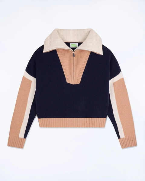 Pull Col Camionneur Tricolore (H24 / FEMME / Navy)