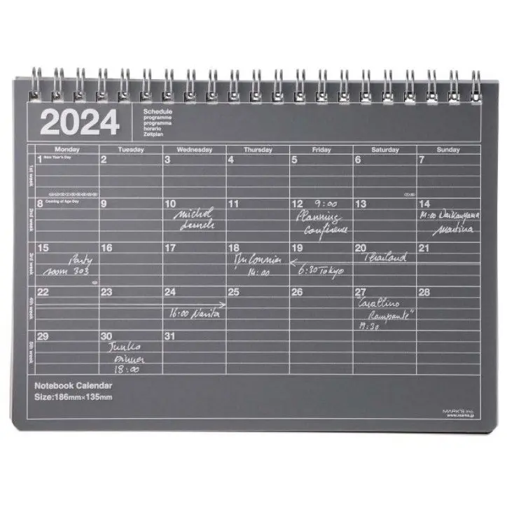 Notebook - Calendar - S - Black - 2024 - Rose Avril