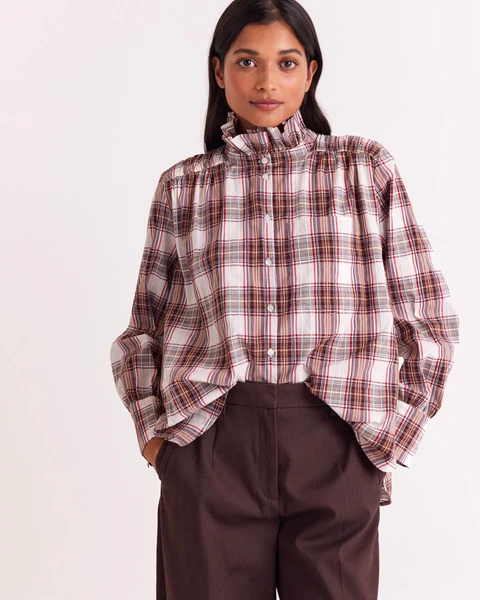 Chemise Leonor tartan rouge et beige