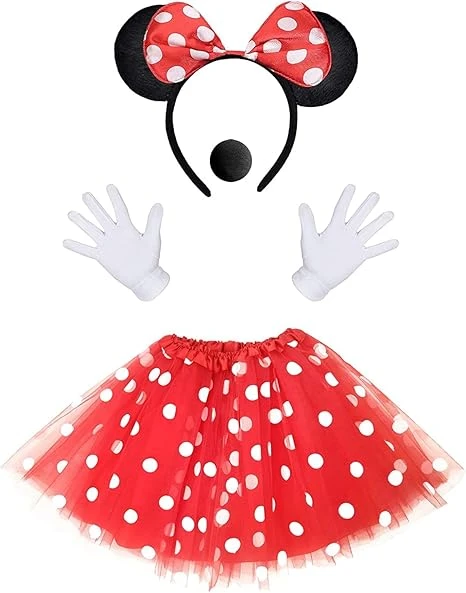iZoeL Deguisement Minnie Mouse Femme Fille- Minnie Tutu Rouge Bandeau Minnie Gant Blanc Nez pour Accessoire Carnaval Costume Fête Anniversaire