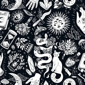 Witchy Things in Black and White Fabric | Spoonflower